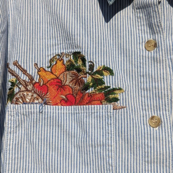 Vintage pinstripe scarecrow harvest button down - Picture 3 of 10